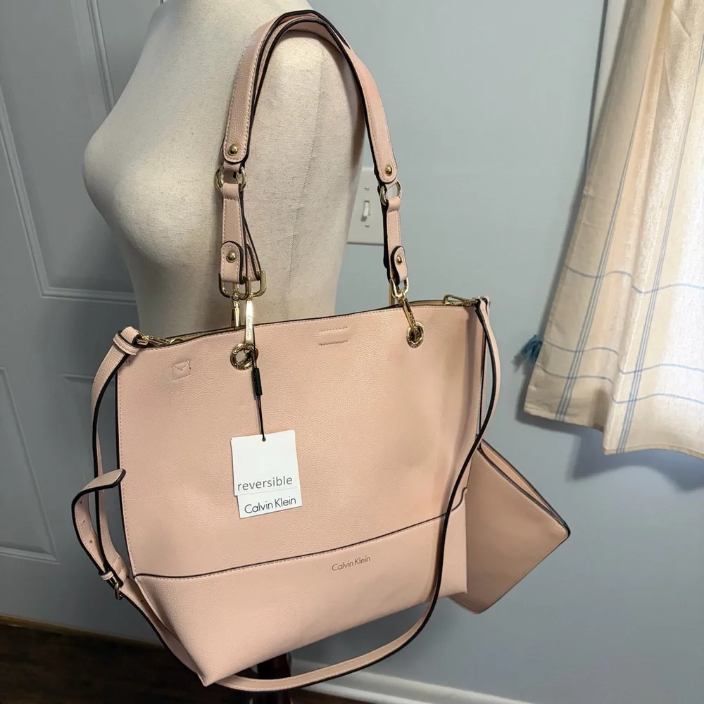 New Calvin Klein Pale Pink Leather R-kitote Tote Bag Gold Wardware